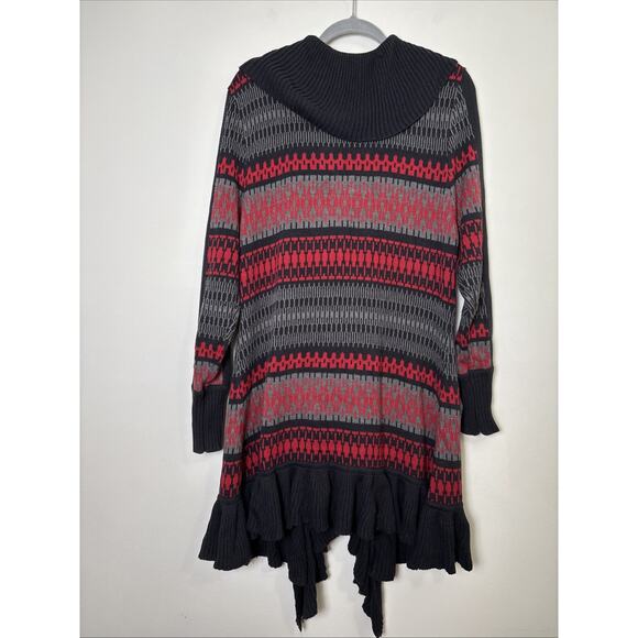 Powder River Outfitters Womens Long Cardigan Duster Sweater XL Fair Isle Ruffle - Picture 2 of 9